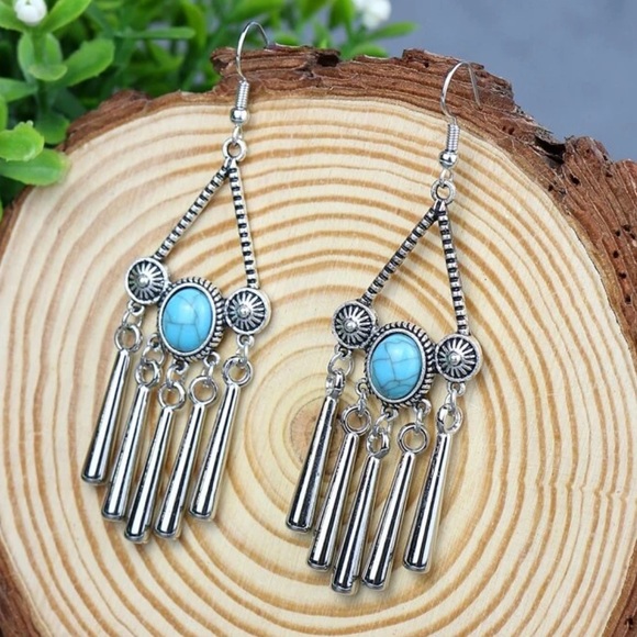 Turquoise and Silver Earrings - Picture 2 of 3